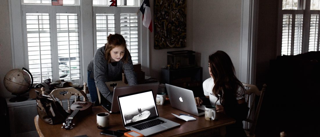 work remotely at the kitchen table