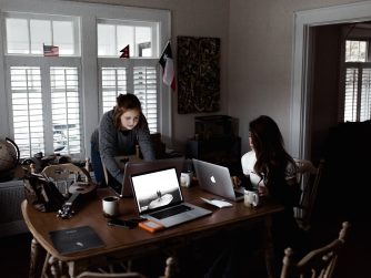 work remotely at the kitchen table